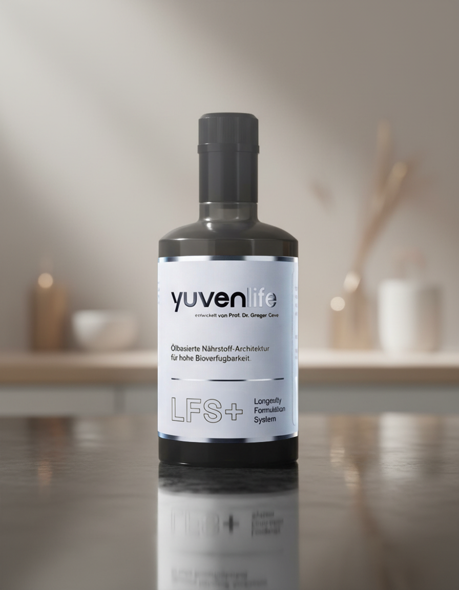 YuvenLife Flasche 500 ml steht auf einem Tisch 
